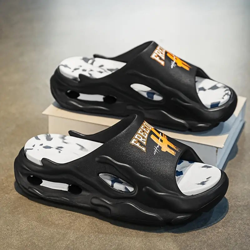 Unisex Open-Toe Slippers, Street Style Comfortable Soft Sole Non-Slip Shoes, Casual Outdoor Slides