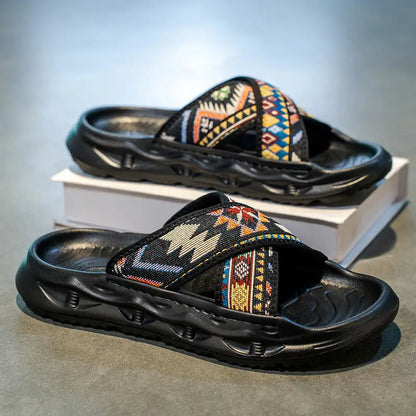 Men'S Summer Casual Sandals - Slip-On Embroidered Sandals Tpr Sole Sandals