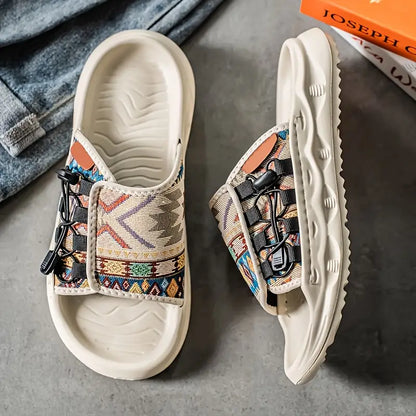 Men's Slip-On Sandals with Colorful Geometric Pattern - Soft EVA Sole
