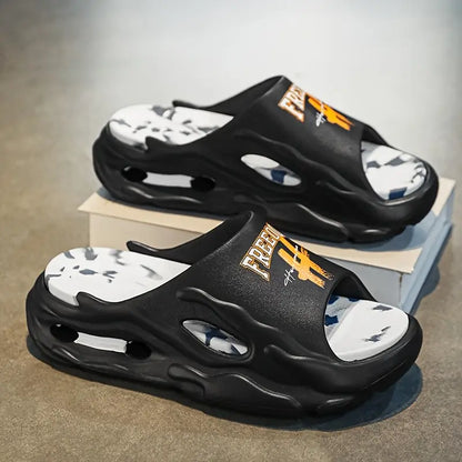 Unisex Open-Toe Slippers, Street Style Comfortable Soft Sole Non-Slip Shoes, Casual Outdoor Slides