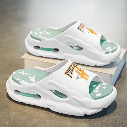 Unisex Open-Toe Slippers, Street Style Comfortable Soft Sole Non-Slip Shoes, Casual Outdoor Slides