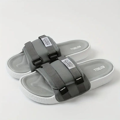 Quickni Unisex Lightweight Slides - Comfortable Gray Fabric Slippers